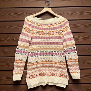 Lauren Ralph Lauren M Vintage Fair Isle Wool Cotton Nordic Sweater Knit Cozycore